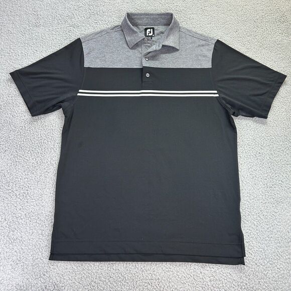 FJ Mens Gray Black Golf Performance Short Sleeve High Low Slit Polo Shirt Size M - Picture 1 of 7